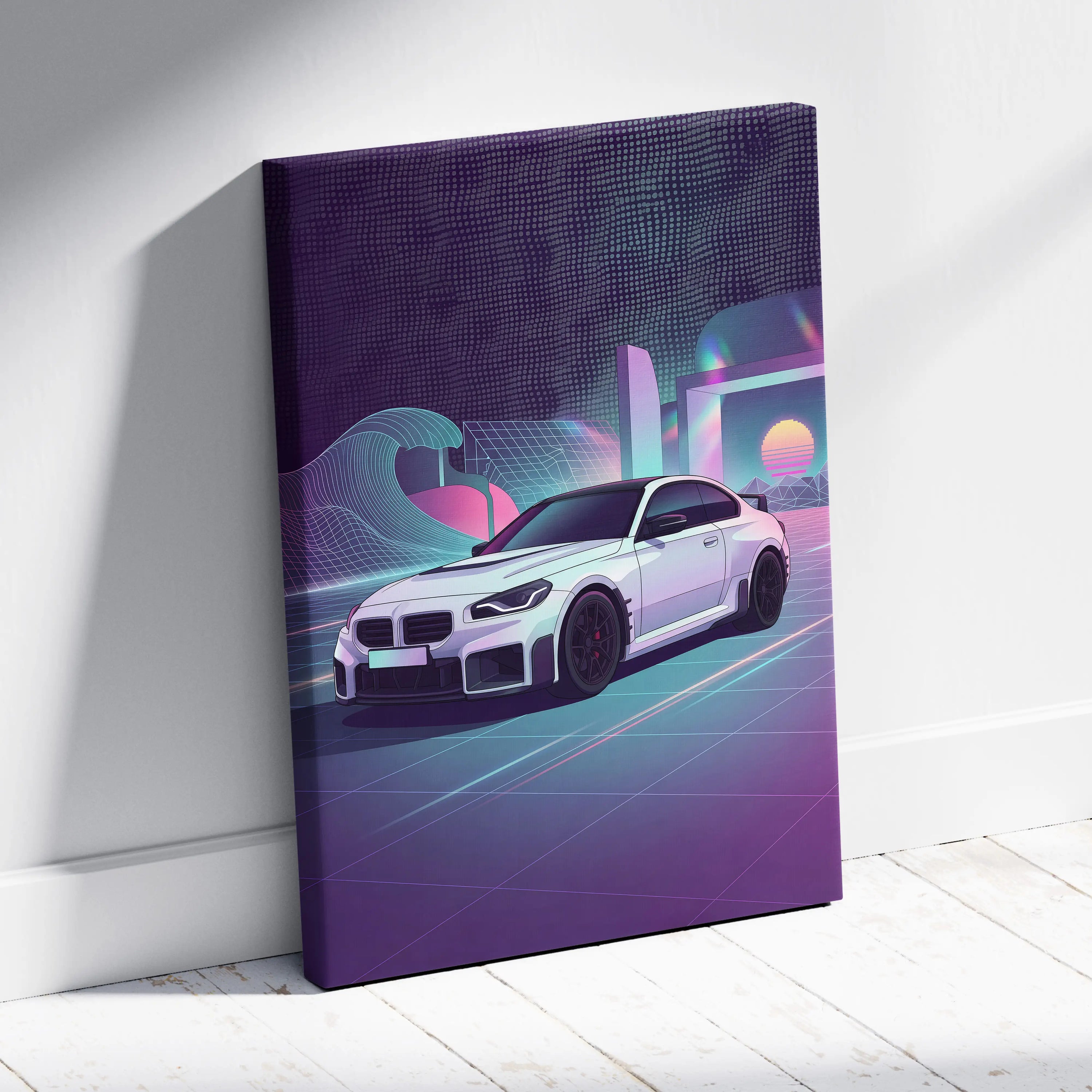 BMW M2 Inspired Car Canvas - Car Art Neon Pink Purple Blue Living Room Vaporwave Dreamy Mood Retro Futurism Wall Art Canvas