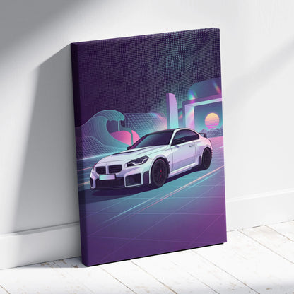 BMW M2 Inspired Car Canvas - Car Art Neon Pink Purple Blue Living Room Vaporwave Dreamy Mood Retro Futurism Wall Art Canvas