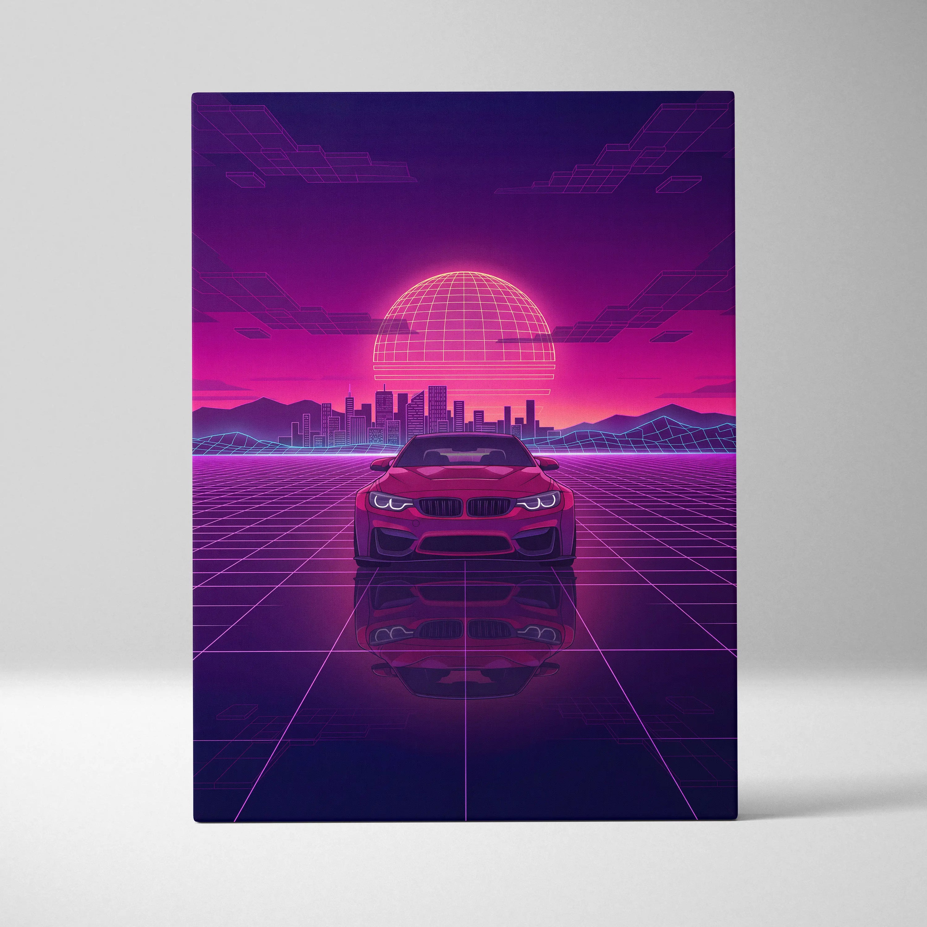BMW M4 Inspired Canvas - Vaporwave Car Neon Purple Pink Living Room Decor Vaporwave Canvas