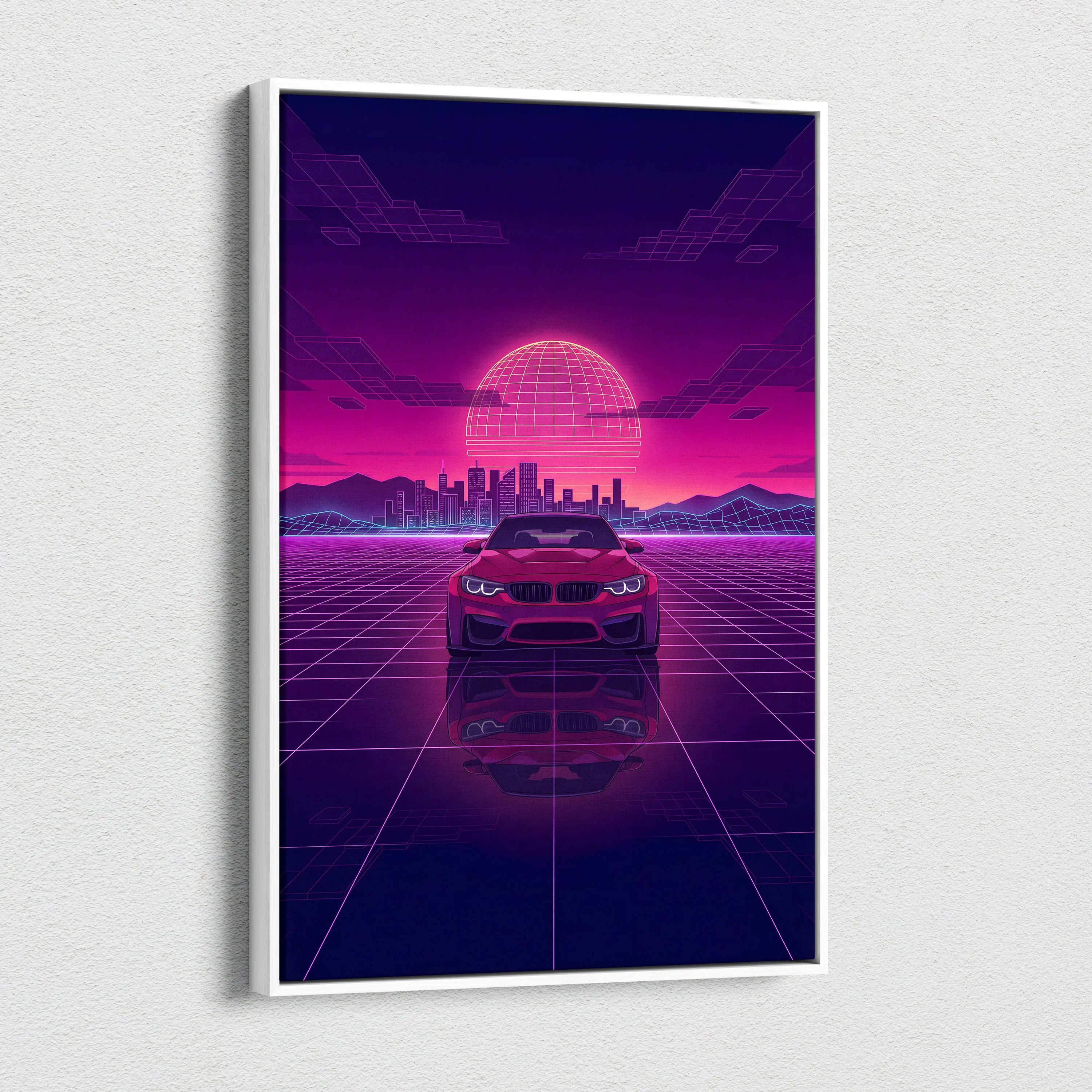 BMW M4 Inspired Canvas - Vaporwave Car Neon Purple Pink Living Room Decor Vaporwave Canvas