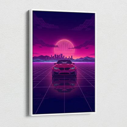 BMW M4 Inspired Canvas - Vaporwave Car Neon Purple Pink Living Room Decor Vaporwave Canvas