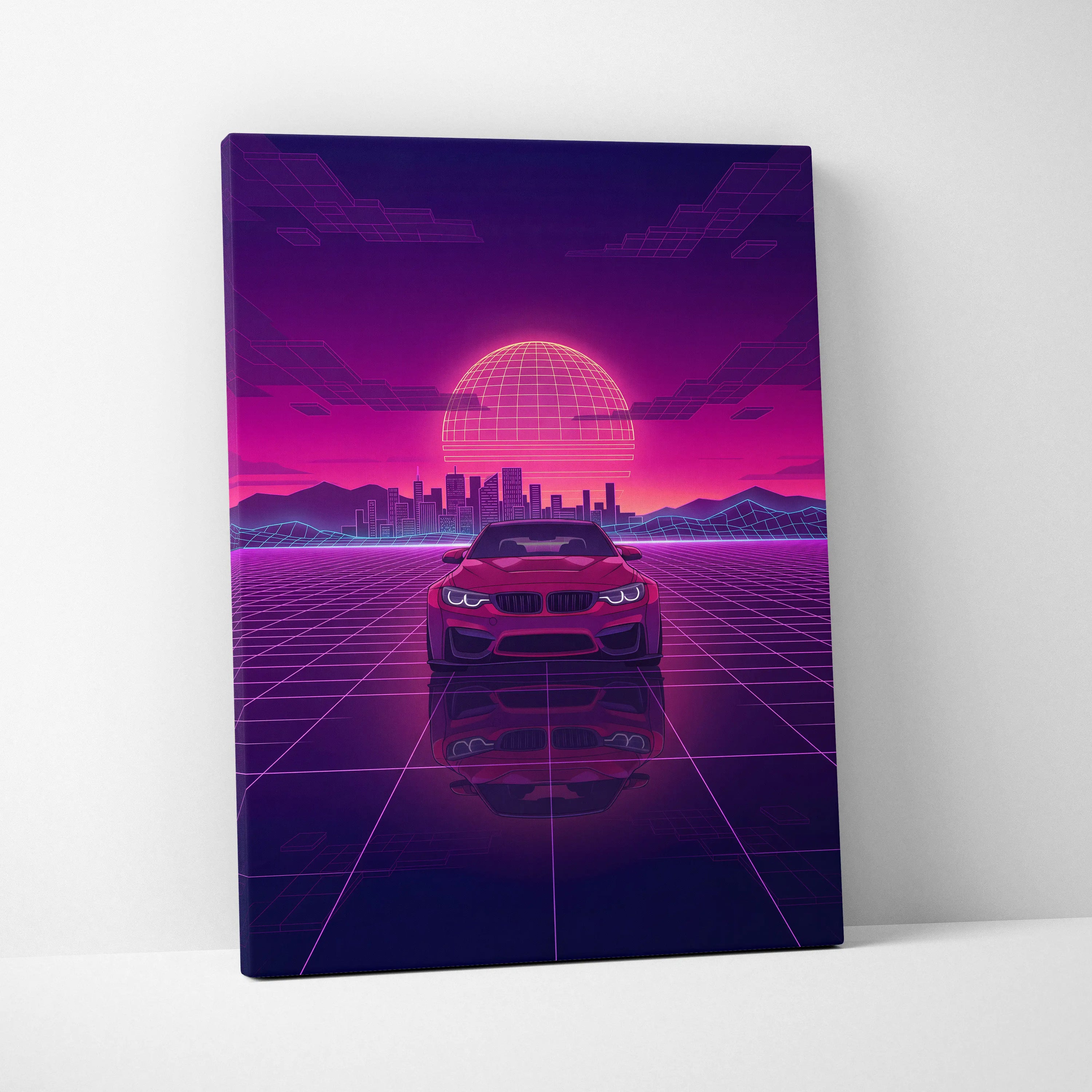 BMW M4 Inspired Canvas - Vaporwave Car Neon Purple Pink Living Room Decor Vaporwave Canvas