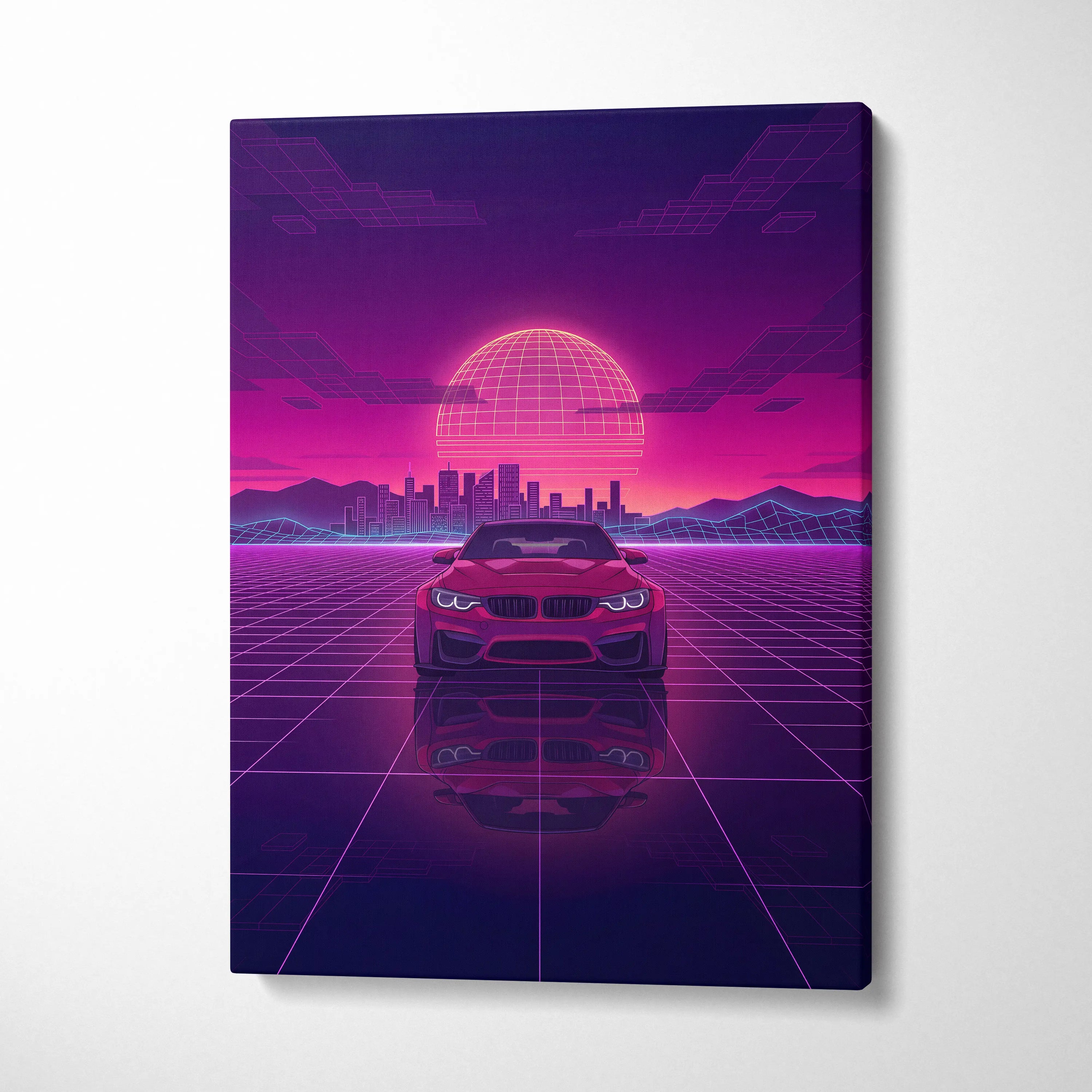 BMW M4 Inspired Canvas - Vaporwave Car Neon Purple Pink Living Room Decor Vaporwave Canvas