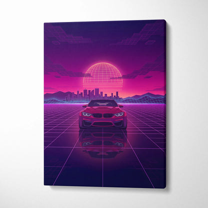 BMW M4 Inspired Canvas - Vaporwave Car Neon Purple Pink Living Room Decor Vaporwave Canvas