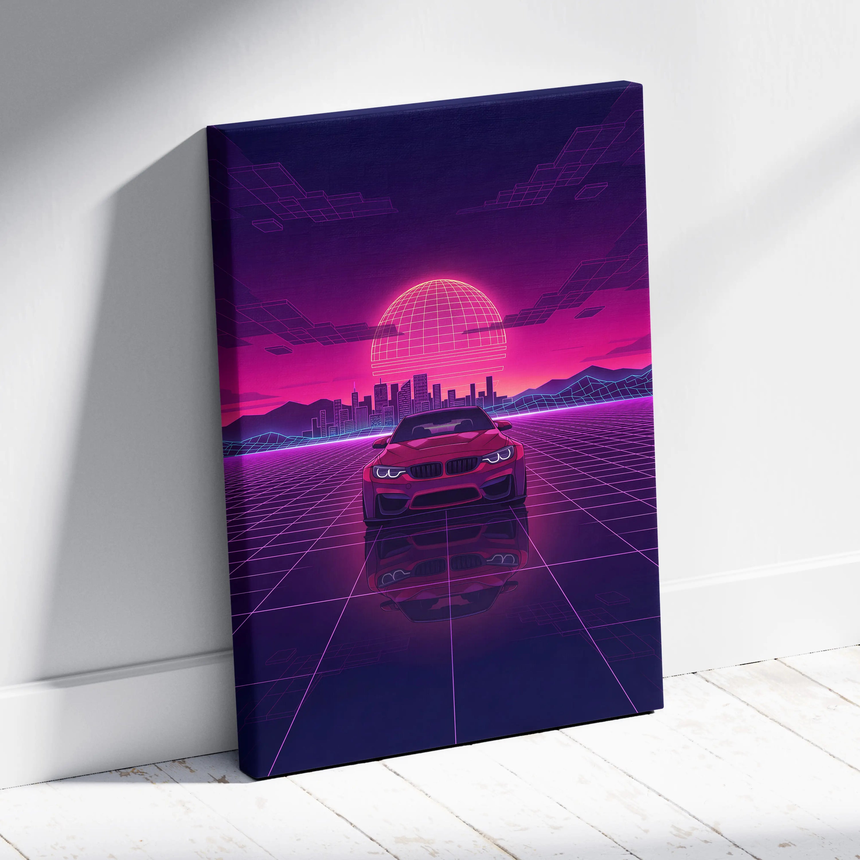 BMW M4 Inspired Canvas - Vaporwave Car Neon Purple Pink Living Room Decor Vaporwave Canvas