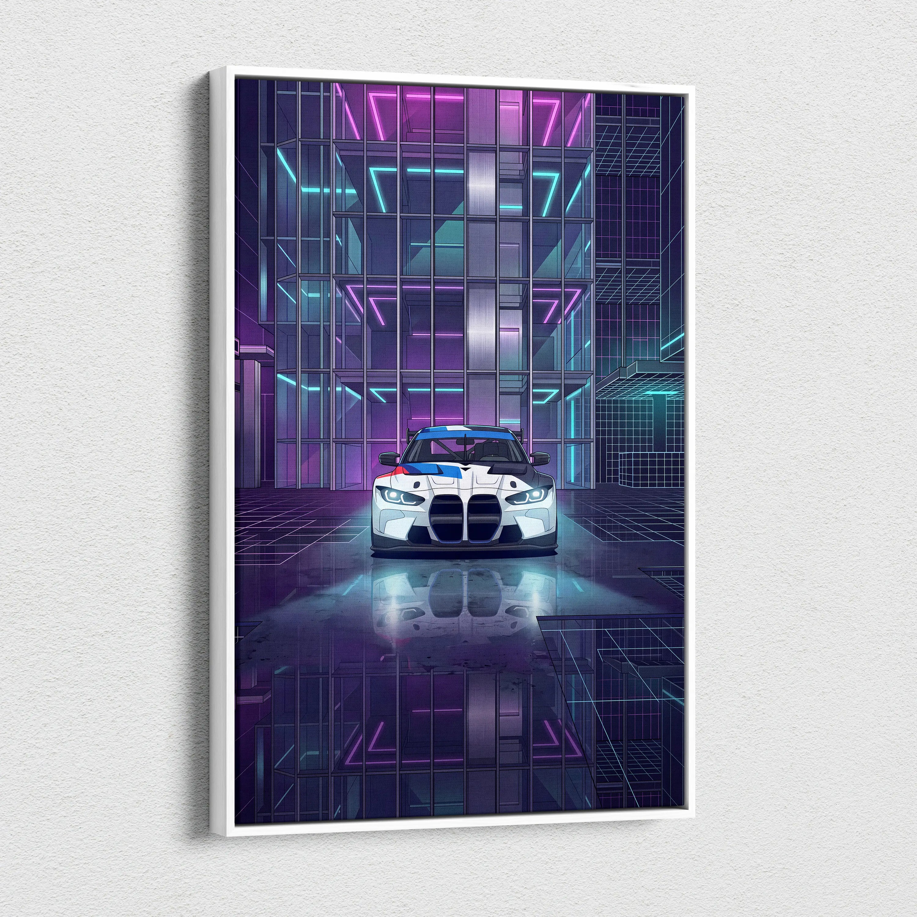 BMW M4 GT3 Inspired Vaporwave Art - Car Neon Pink Purple Blue Living Room Retro Futurism Energetic Neon Vaporwave Canvas