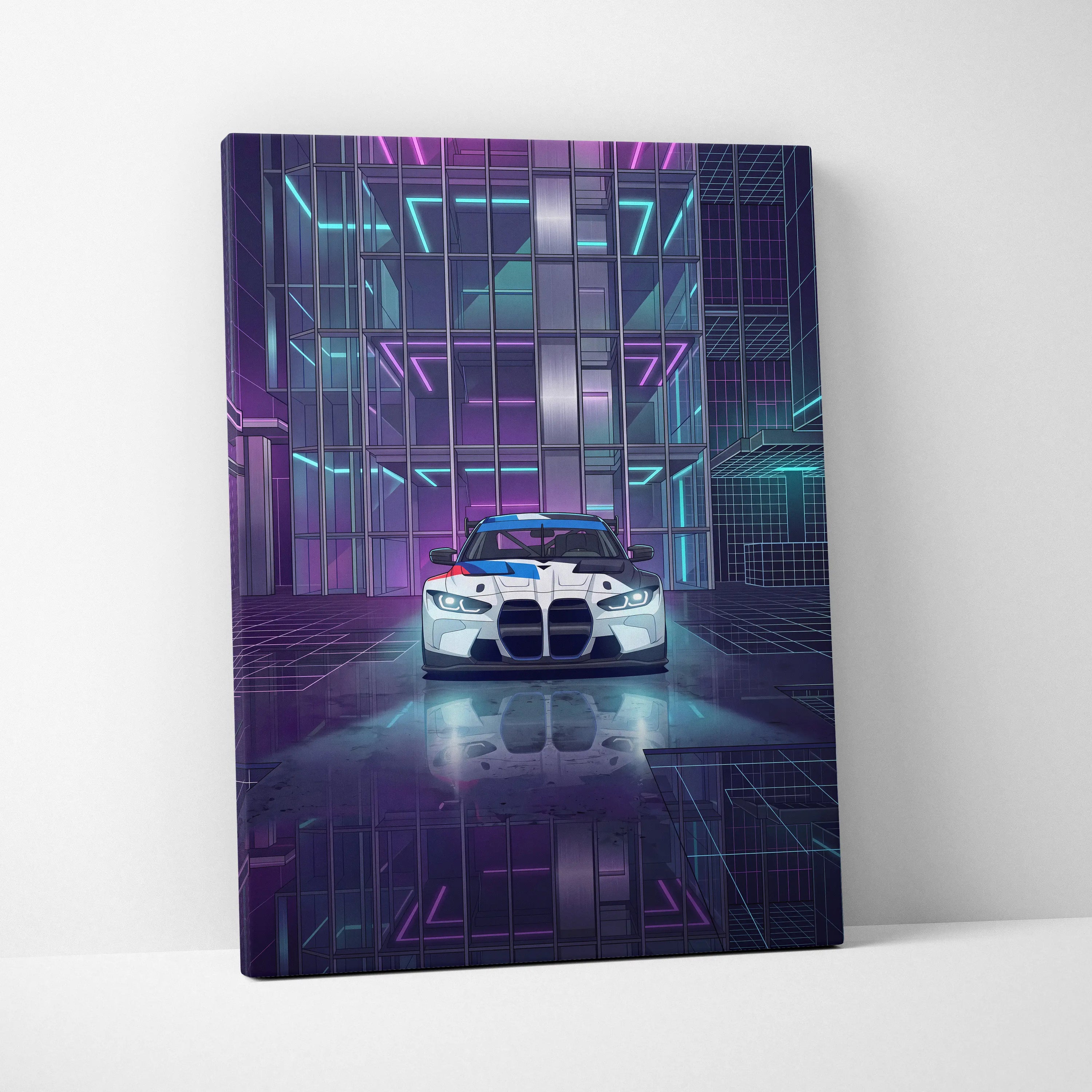 BMW M4 GT3 Inspired Vaporwave Art - Car Neon Pink Purple Blue Living Room Retro Futurism Energetic Neon Vaporwave Canvas