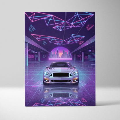 Ford Mustang Inspired Neon Vaporwave City Skyline - Vaporwave Neon Pink City Wall Art Mood Cyberpunk Canvas Print