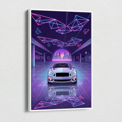 Ford Mustang Inspired Neon Vaporwave City Skyline - Vaporwave Neon Pink City Wall Art Mood Cyberpunk Canvas Print