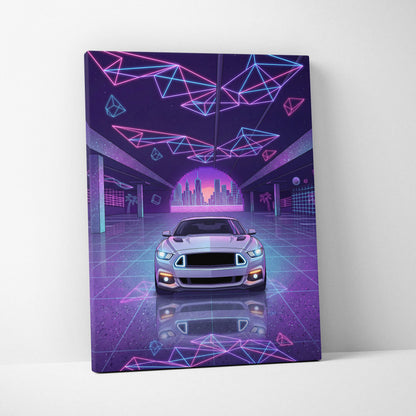 Ford Mustang Inspired Neon Vaporwave City Skyline - Vaporwave Neon Pink City Wall Art Mood Cyberpunk Canvas Print