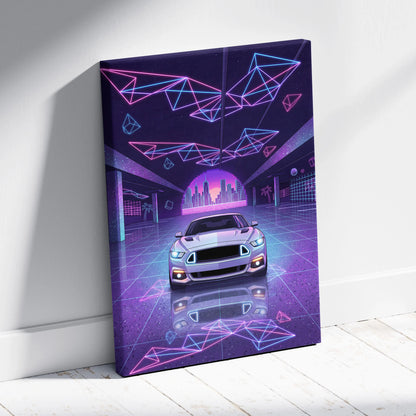Ford Mustang Inspired Neon Vaporwave City Skyline - Vaporwave Neon Pink City Wall Art Mood Cyberpunk Canvas Print