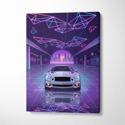 Ford Mustang Inspired Neon Vaporwave City Skyline - Vaporwave Neon Pink City Wall Art Mood Cyberpunk Canvas Print