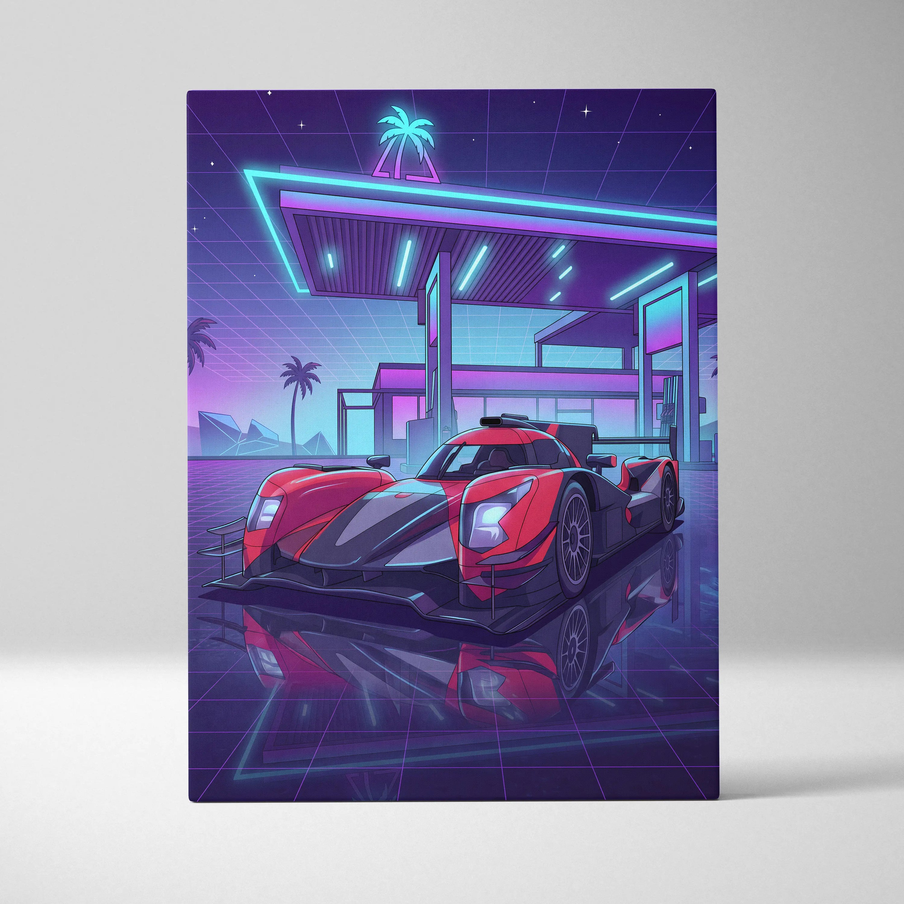 Aurus 01 Le Mans Inspired Vaporwave Car Canvas - Car Art Neon Pink Blue Living Room Vaporwave Nostalgic Retro Futurism Neon Car Art Canvas