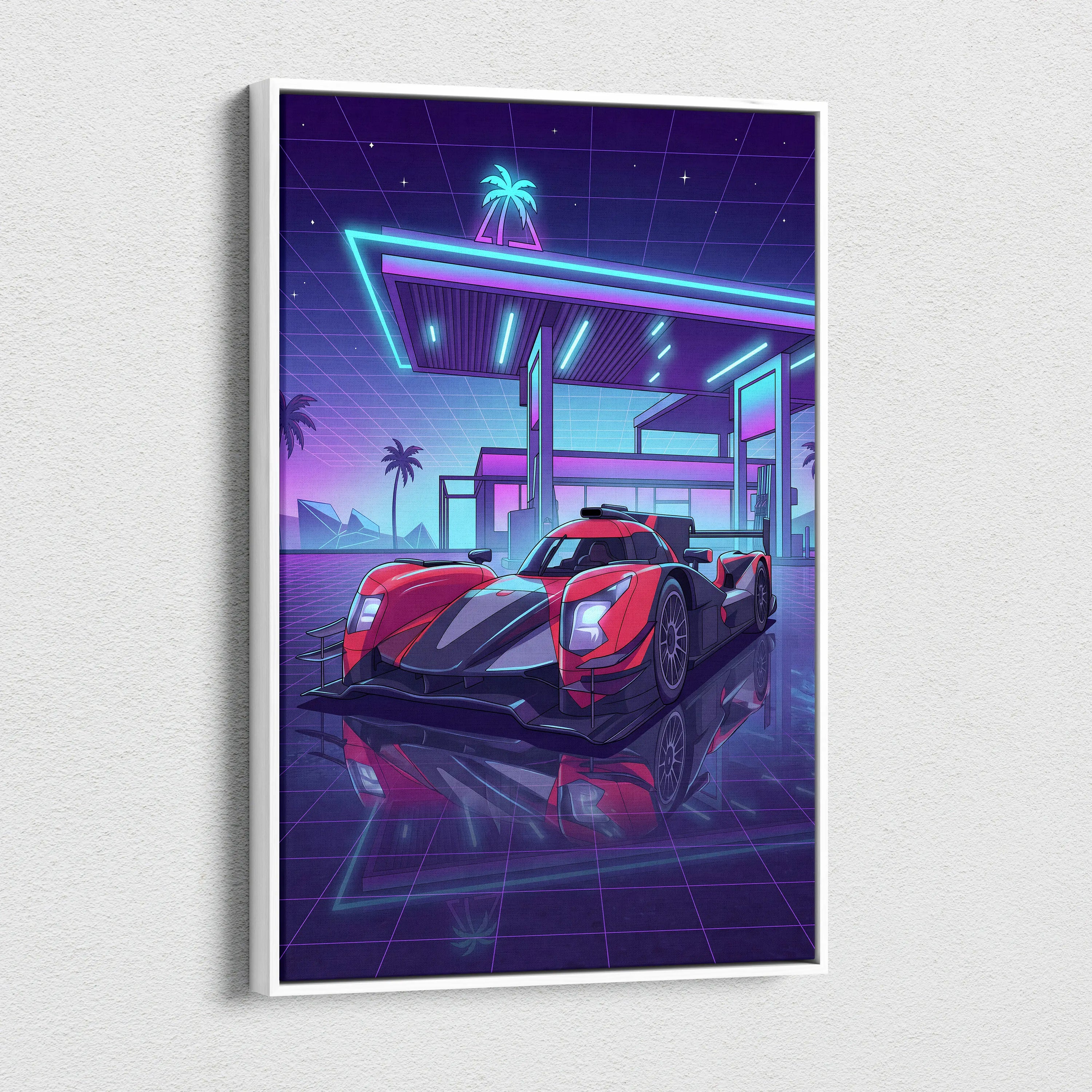 Aurus 01 Le Mans Inspired Vaporwave Car Canvas - Car Art Neon Pink Blue Living Room Vaporwave Nostalgic Retro Futurism Neon Car Art Canvas