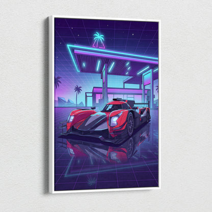 Aurus 01 Le Mans Inspired Vaporwave Car Canvas - Car Art Neon Pink Blue Living Room Vaporwave Nostalgic Retro Futurism Neon Car Art Canvas