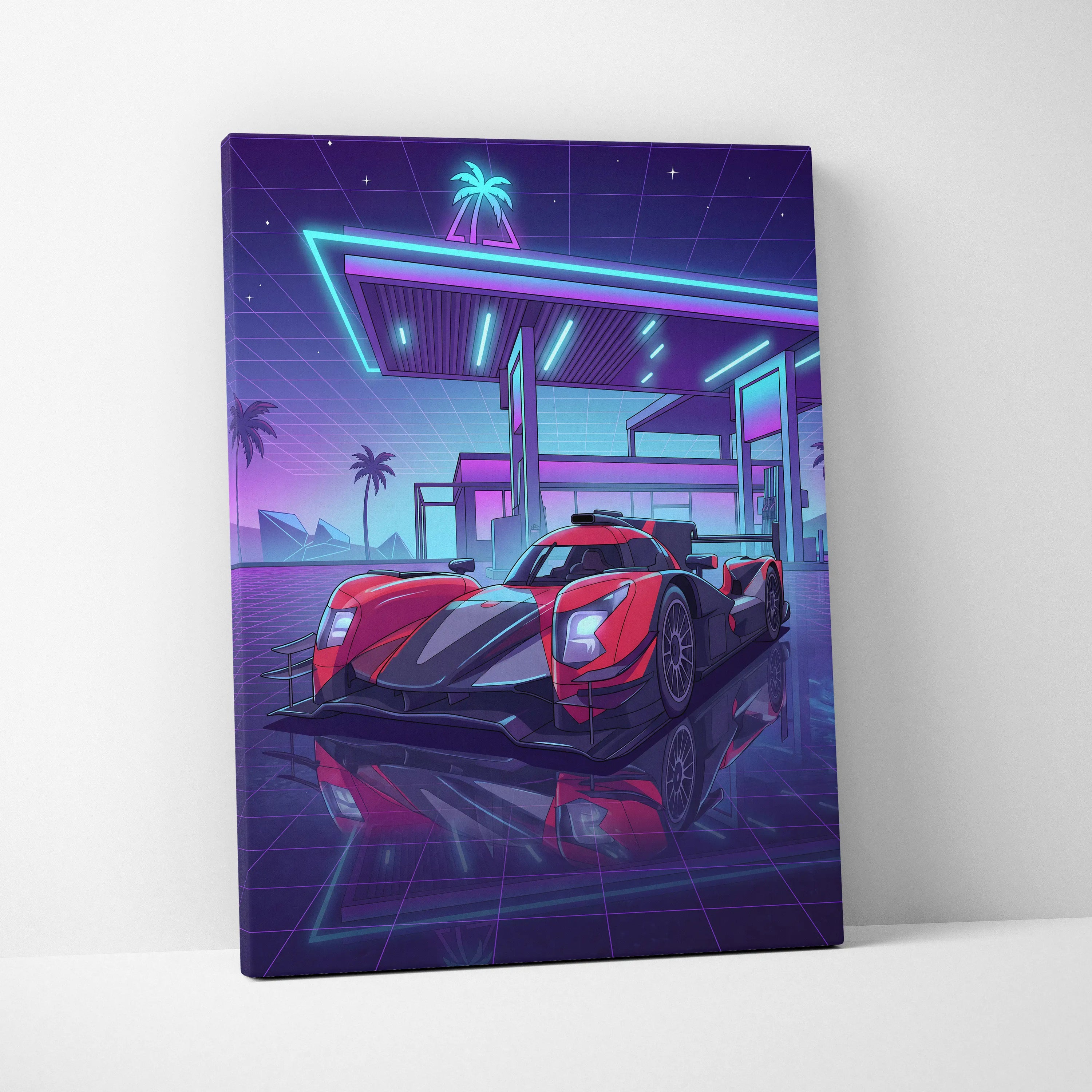 Aurus 01 Le Mans Inspired Vaporwave Car Canvas - Car Art Neon Pink Blue Living Room Vaporwave Nostalgic Retro Futurism Neon Car Art Canvas