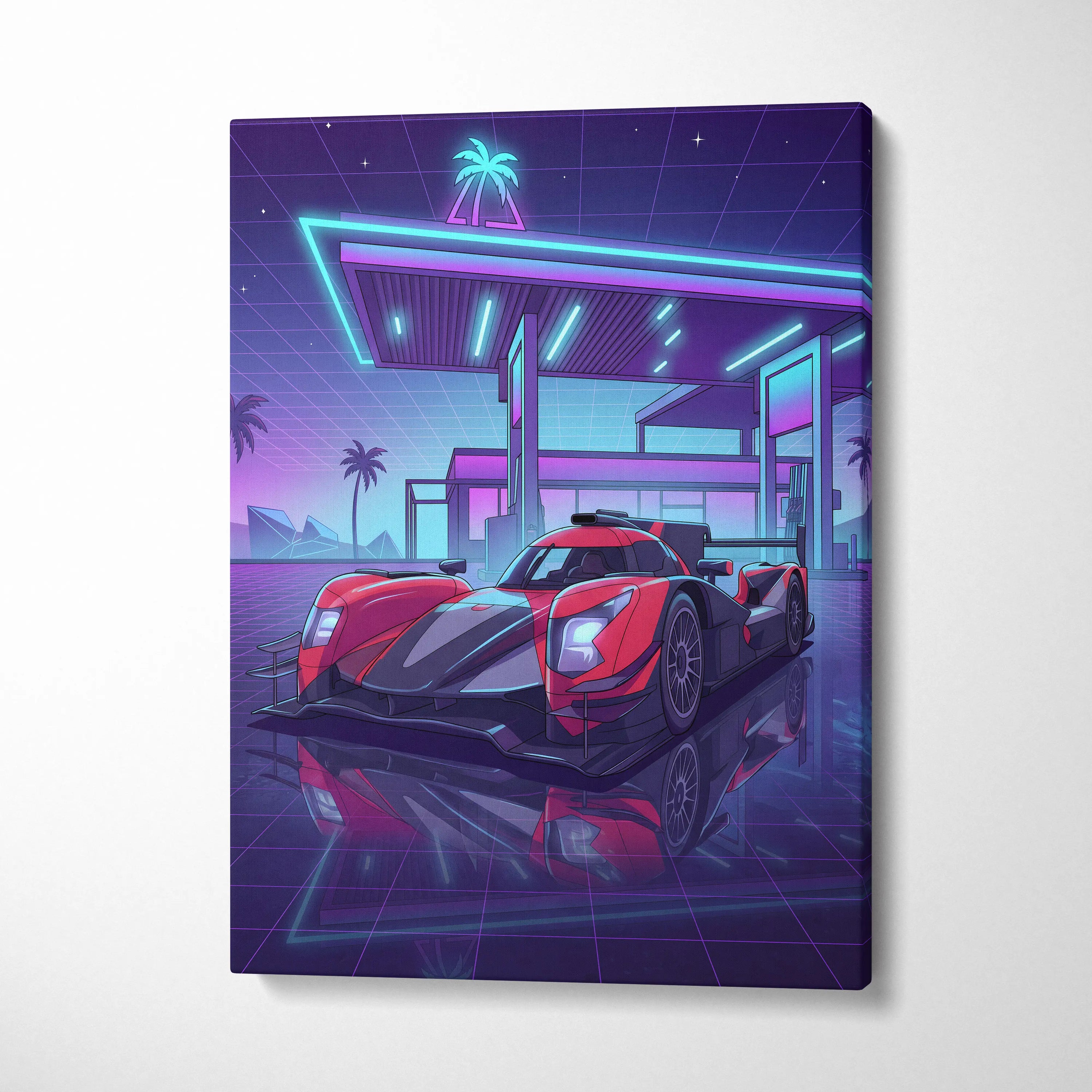 Aurus 01 Le Mans Inspired Vaporwave Car Canvas - Car Art Neon Pink Blue Living Room Vaporwave Nostalgic Retro Futurism Neon Car Art Canvas