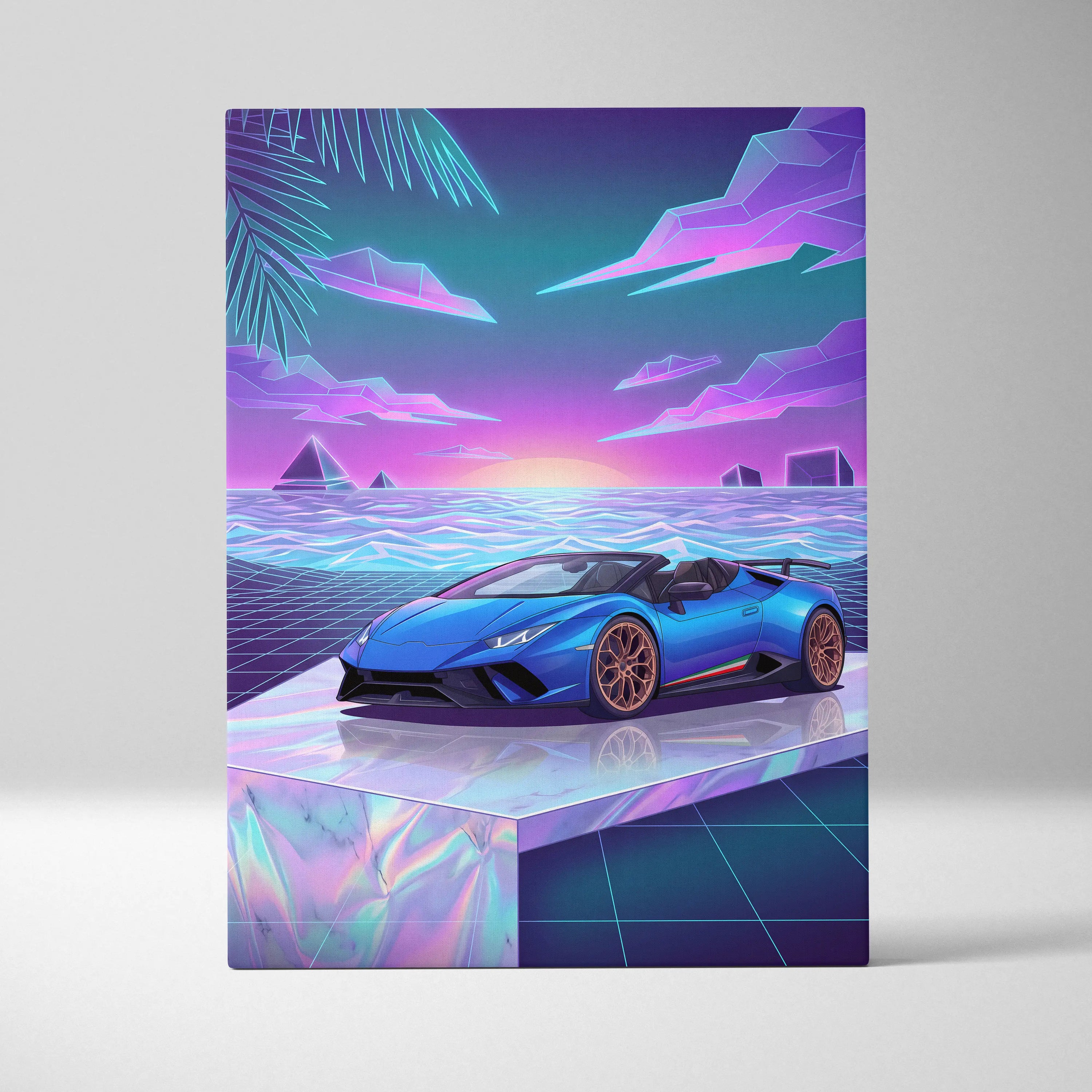 Lamborghini Huracan Performante Spyder Inspired Neon Vaporwave Canvas Art