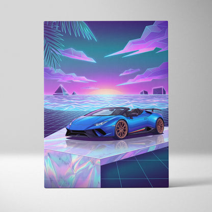 Lamborghini Huracan Performante Spyder Inspired Neon Vaporwave Canvas Art