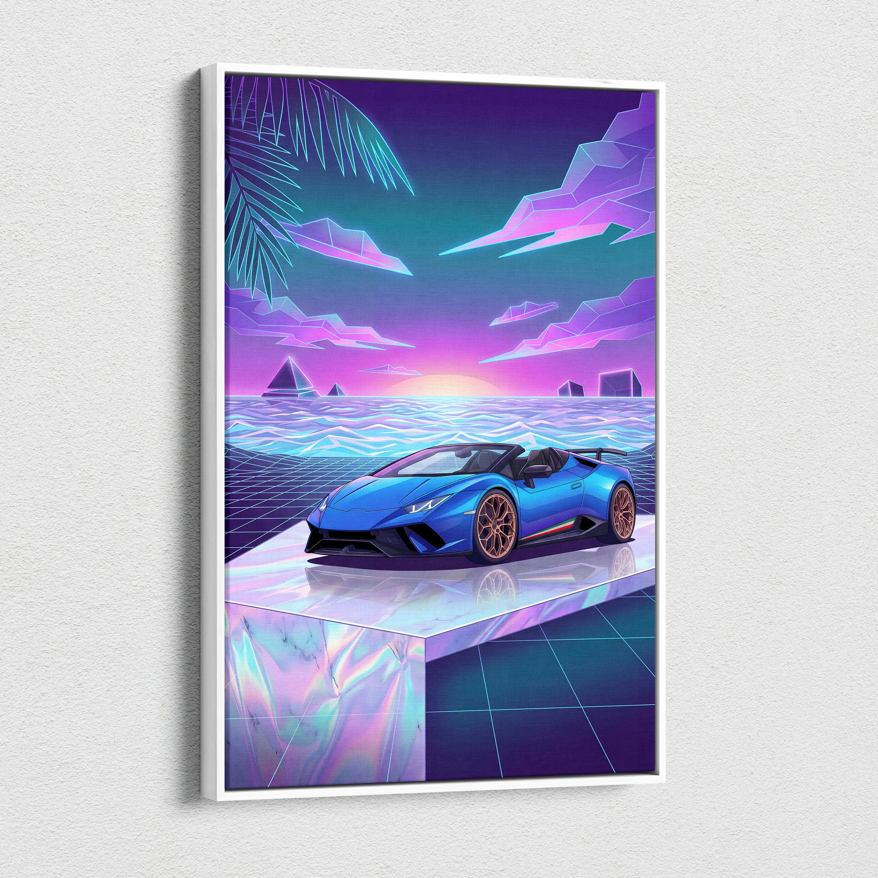 Lamborghini Huracan Performante Spyder Inspired Neon Vaporwave Canvas Art
