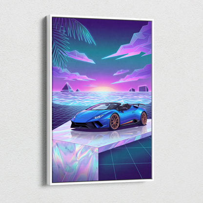 Lamborghini Huracan Performante Spyder Inspired Neon Vaporwave Canvas Art
