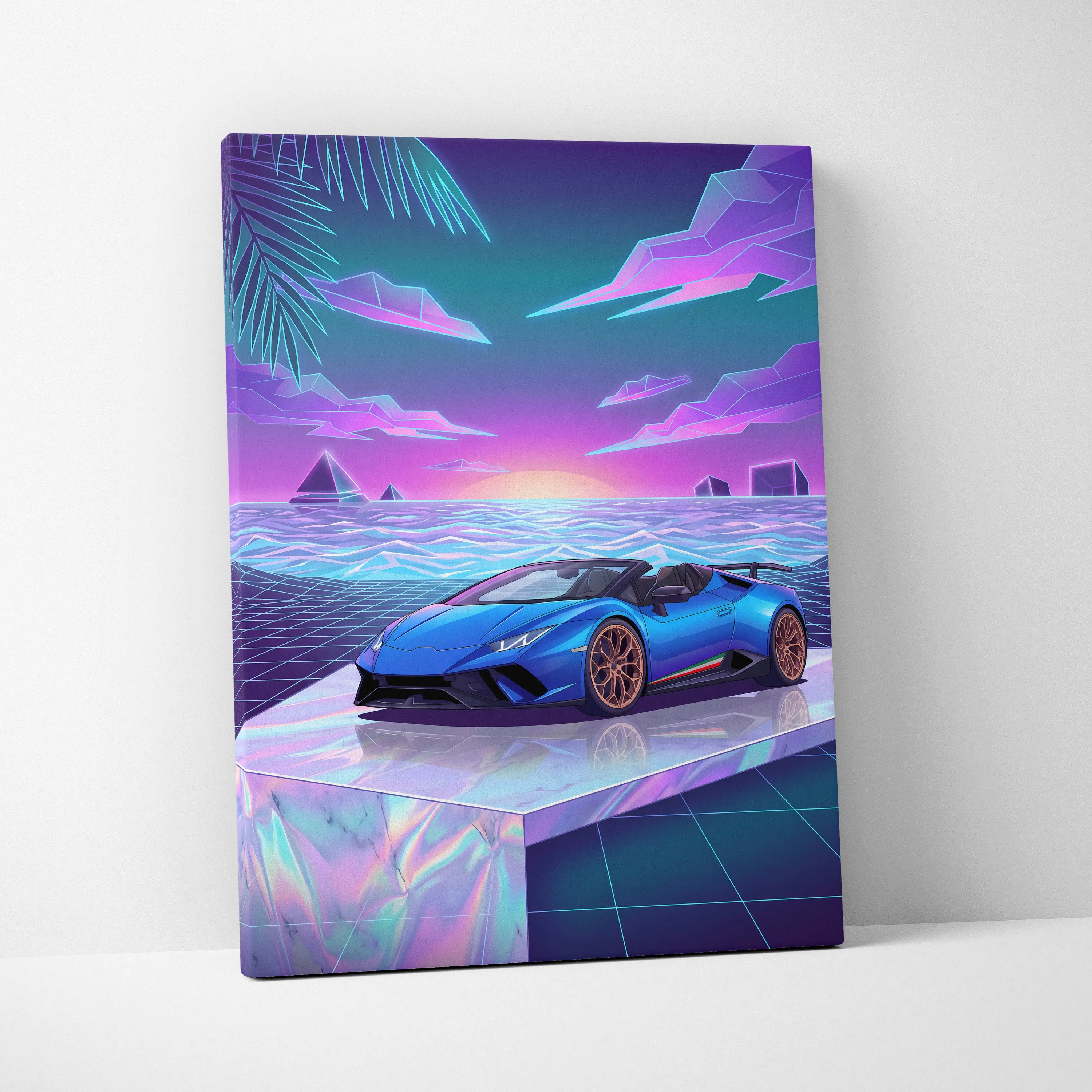 Lamborghini Huracan Performante Spyder Inspired Neon Vaporwave Canvas Art