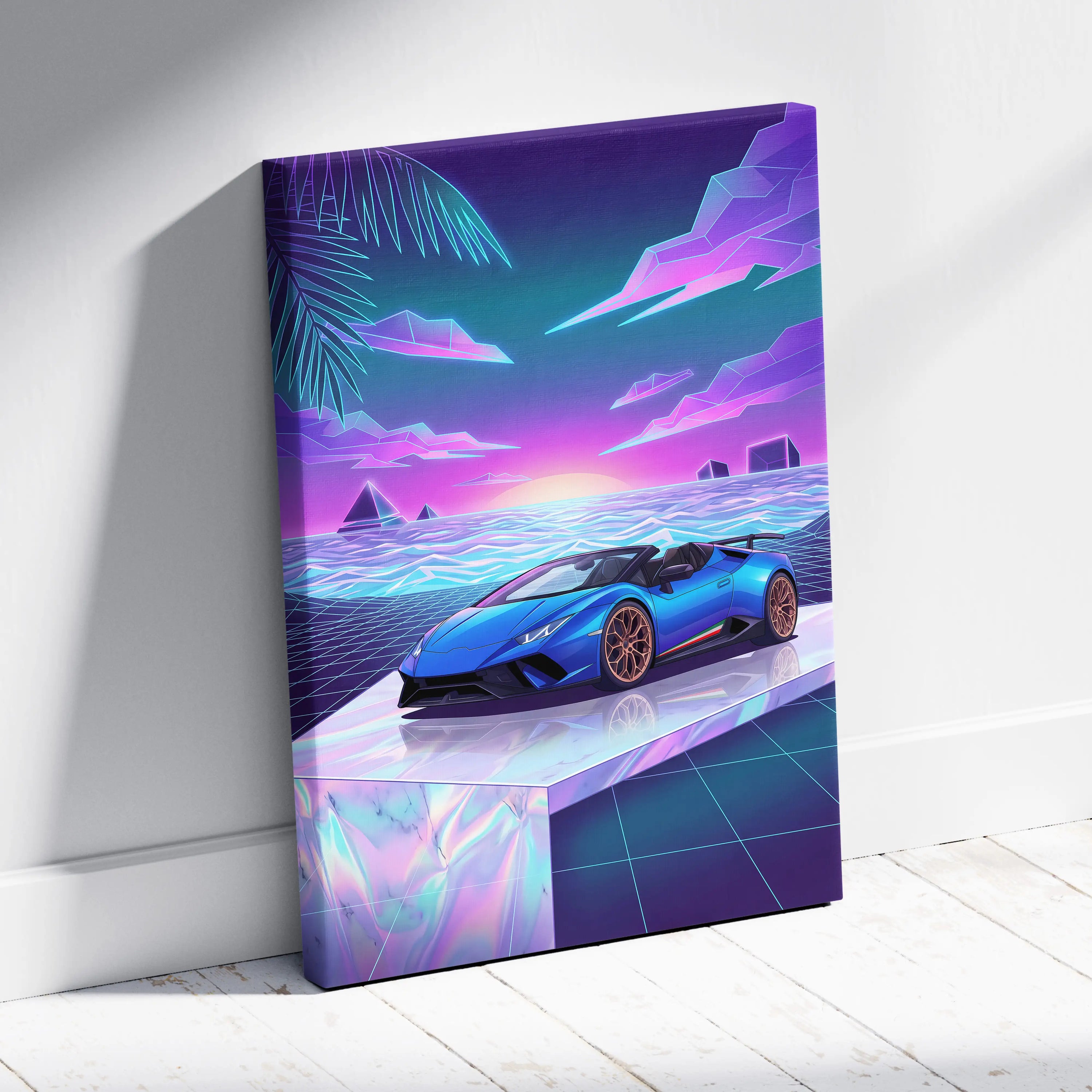 Lamborghini Huracan Performante Spyder Inspired Neon Vaporwave Canvas Art