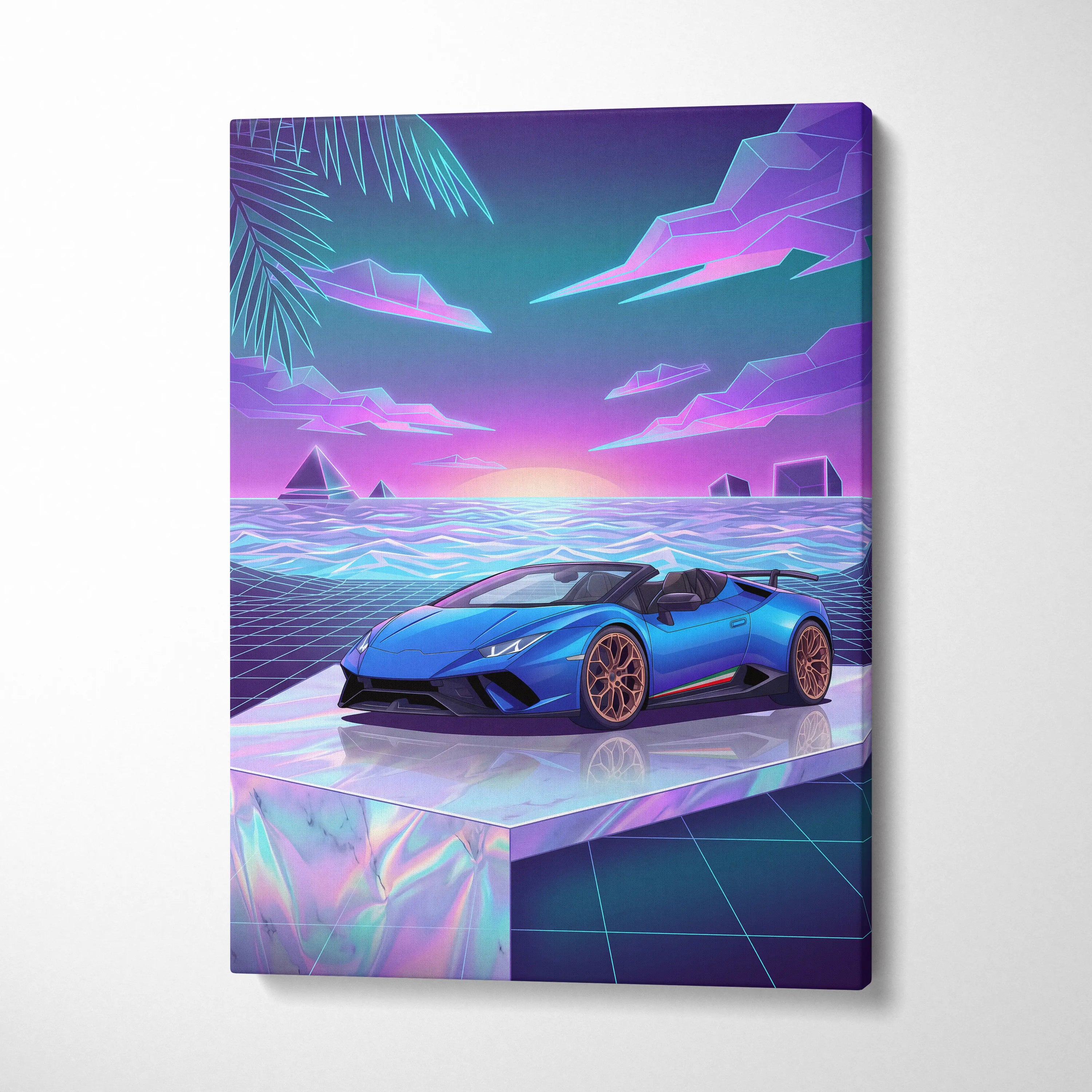 Lamborghini Huracan Performante Spyder Inspired Neon Vaporwave Canvas Art