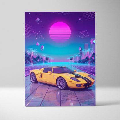 Ford GT Inspired Vaporwave Canvas - Automotive Art Purple Pink Teal Living Room Vaporwave Mood Modern Retro