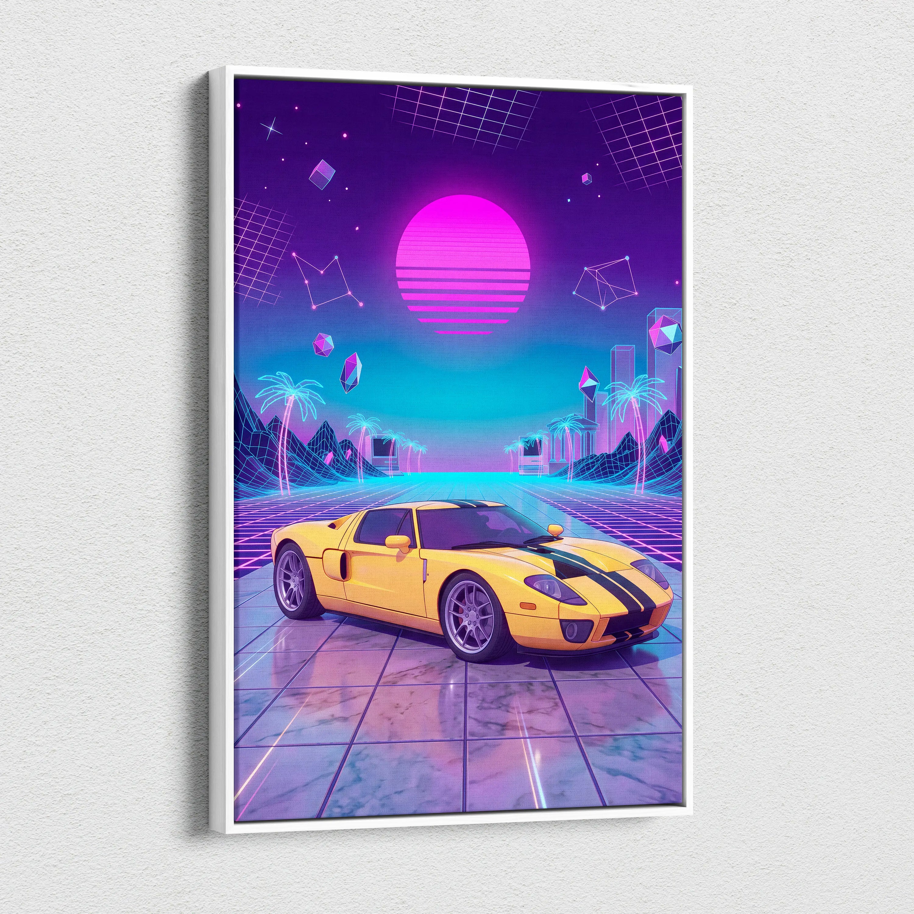 Ford GT Inspired Vaporwave Canvas - Automotive Art Purple Pink Teal Living Room Vaporwave Mood Modern Retro