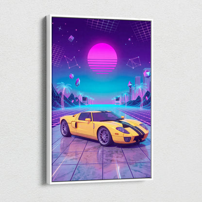 Ford GT Inspired Vaporwave Canvas - Automotive Art Purple Pink Teal Living Room Vaporwave Mood Modern Retro