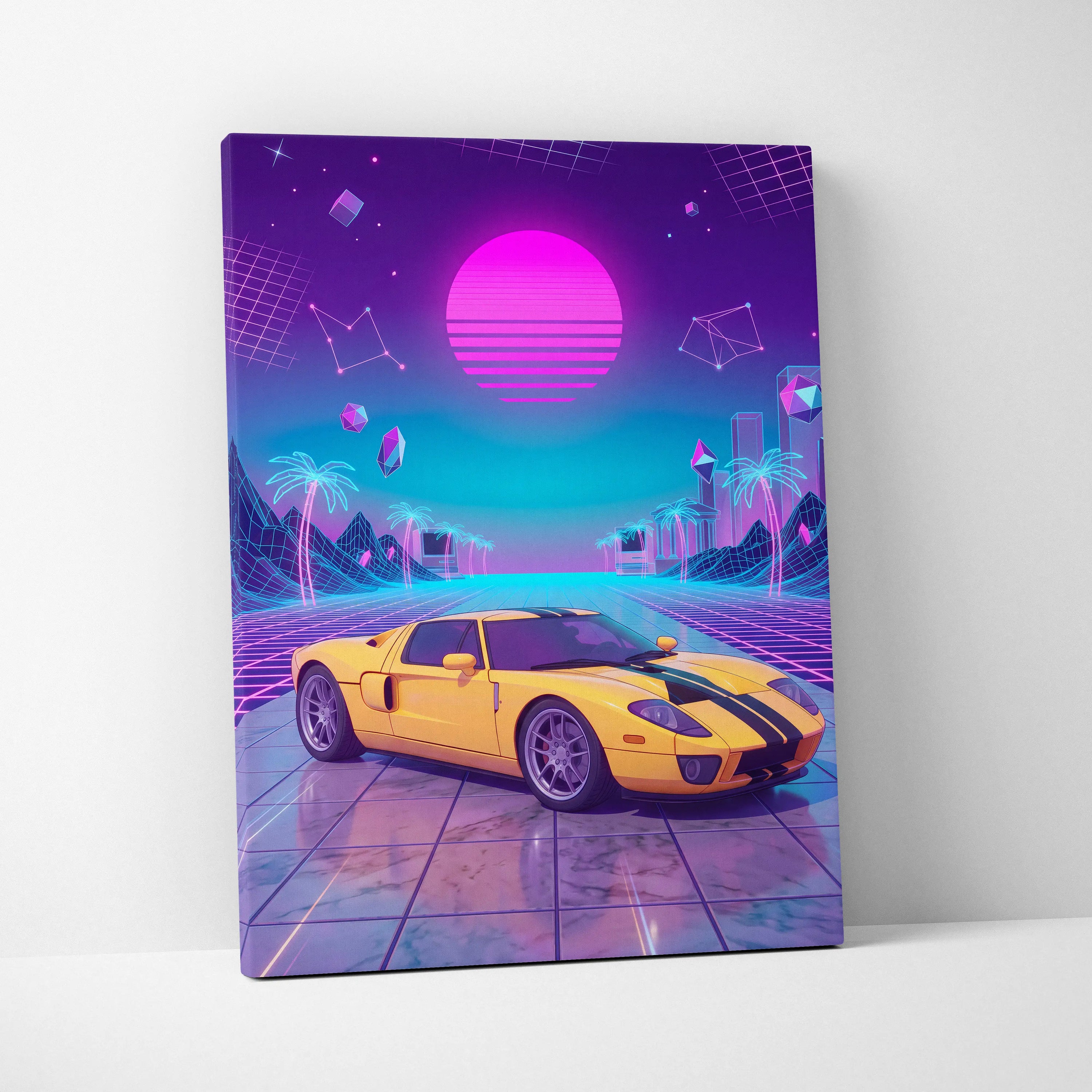 Ford GT Inspired Vaporwave Canvas - Automotive Art Purple Pink Teal Living Room Vaporwave Mood Modern Retro