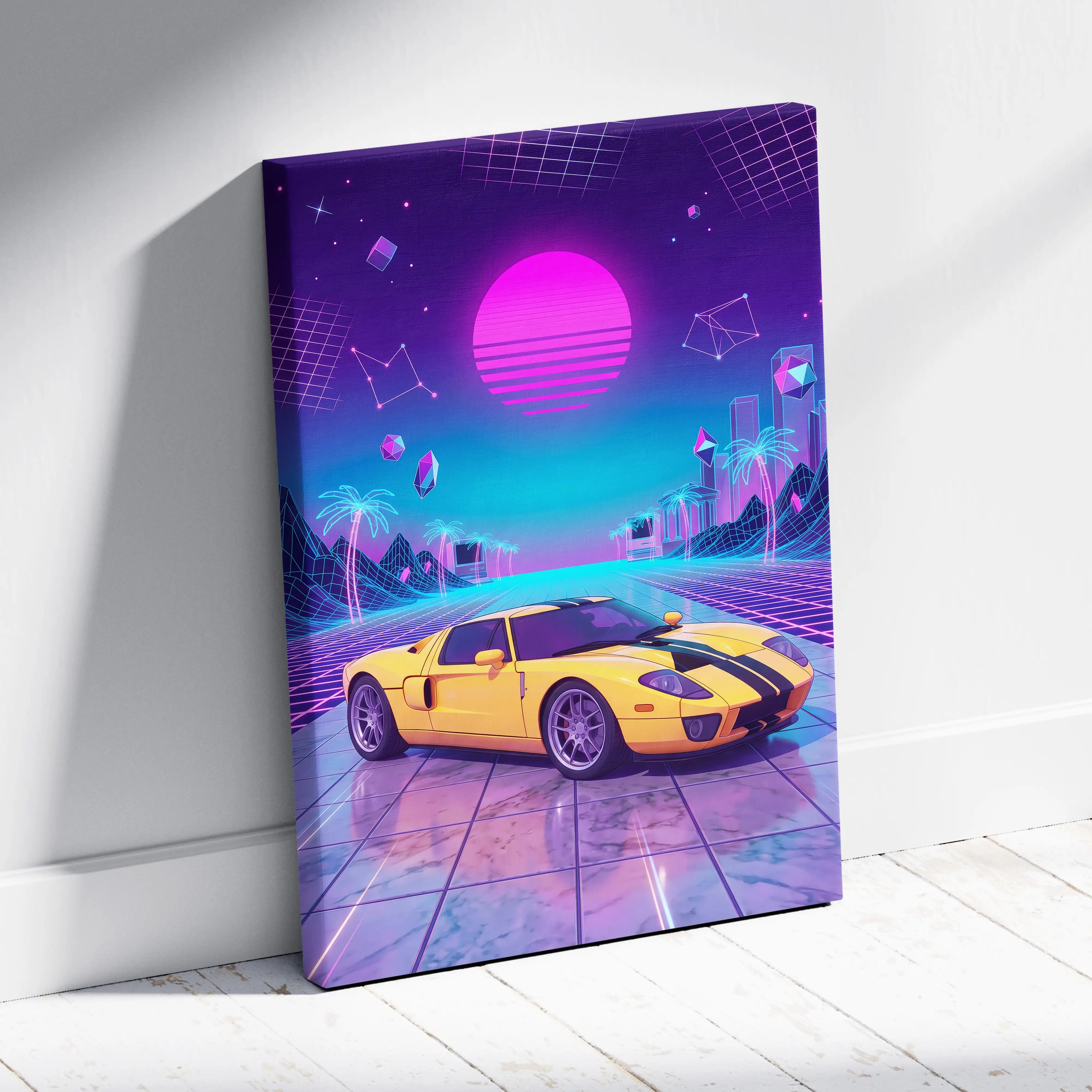 Ford GT Inspired Vaporwave Canvas - Automotive Art Purple Pink Teal Living Room Vaporwave Mood Modern Retro