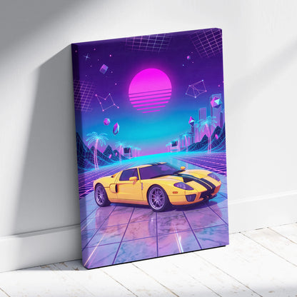 Ford GT Inspired Vaporwave Canvas - Automotive Art Purple Pink Teal Living Room Vaporwave Mood Modern Retro