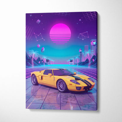 Ford GT Inspired Vaporwave Canvas - Automotive Art Purple Pink Teal Living Room Vaporwave Mood Modern Retro