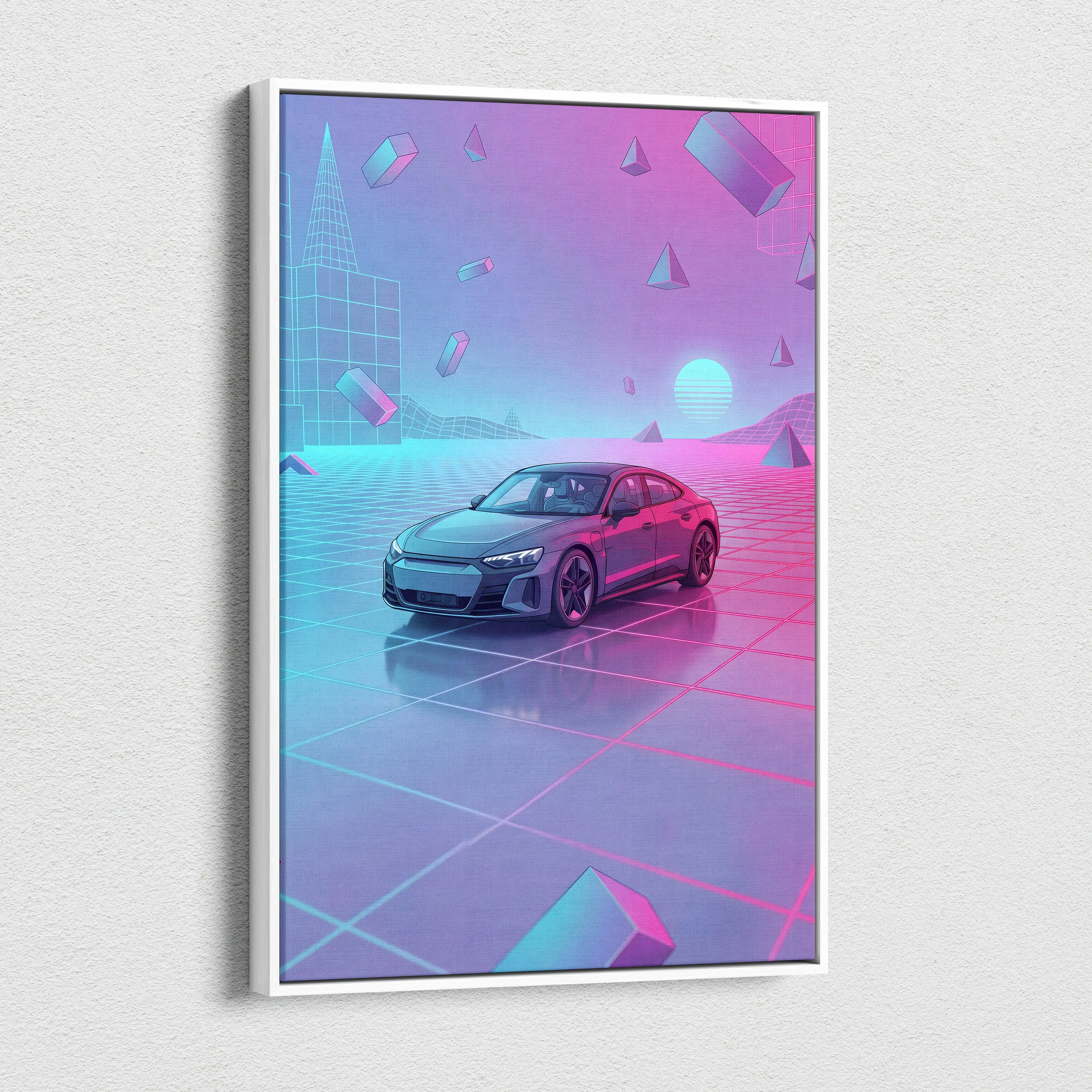 Audi RS E Tron GT Inspired Vaporwave Car Canvas - Vaporwave Car Neon Pink Living Room Retro Futurism Dreamy Mood, Car Wall Art, Canvas Print