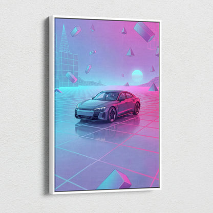 Audi RS E Tron GT Inspired Vaporwave Car Canvas - Vaporwave Car Neon Pink Living Room Retro Futurism Dreamy Mood, Car Wall Art, Canvas Print