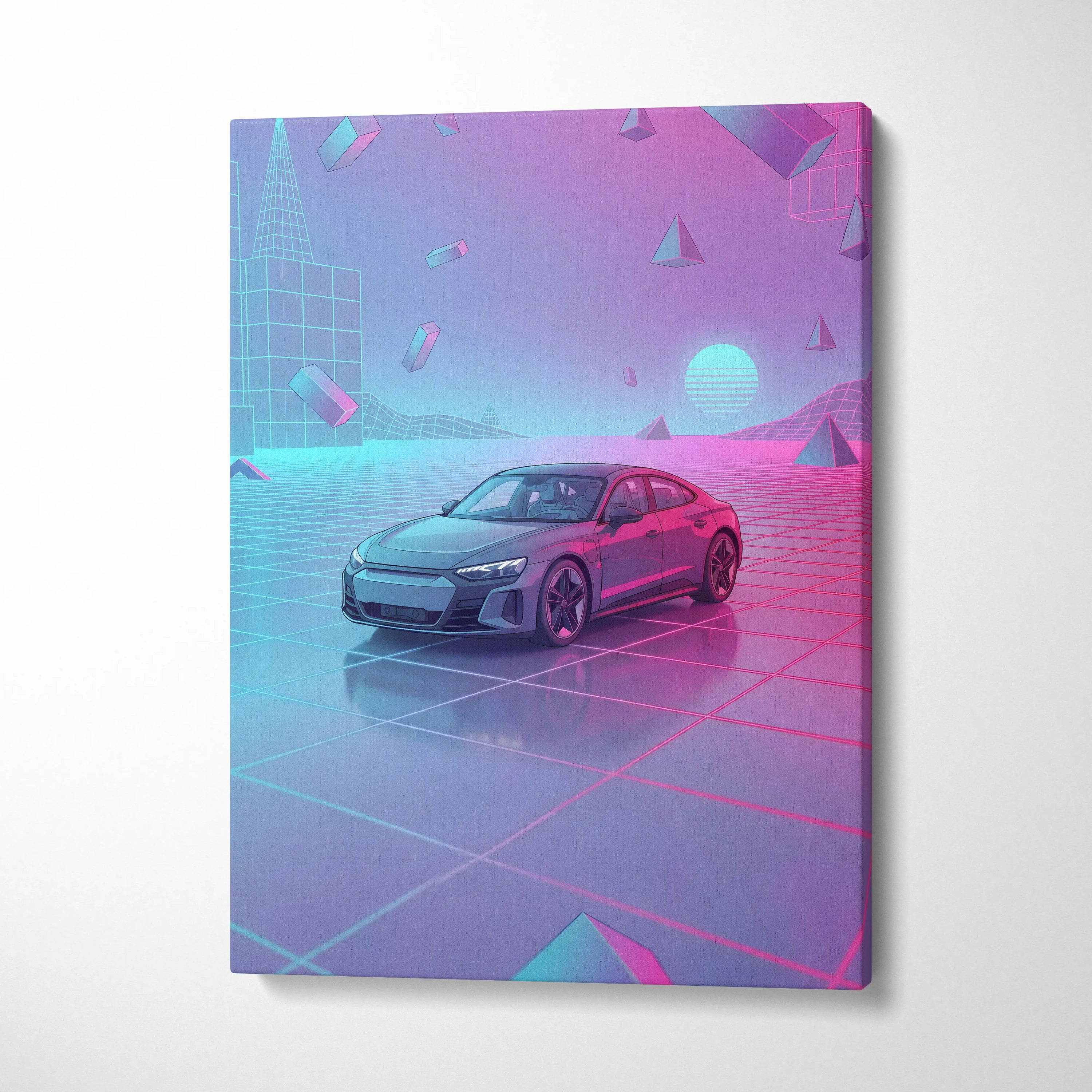 Audi RS E Tron GT Inspired Vaporwave Car Canvas - Vaporwave Car Neon Pink Living Room Retro Futurism Dreamy Mood, Car Wall Art, Canvas Print