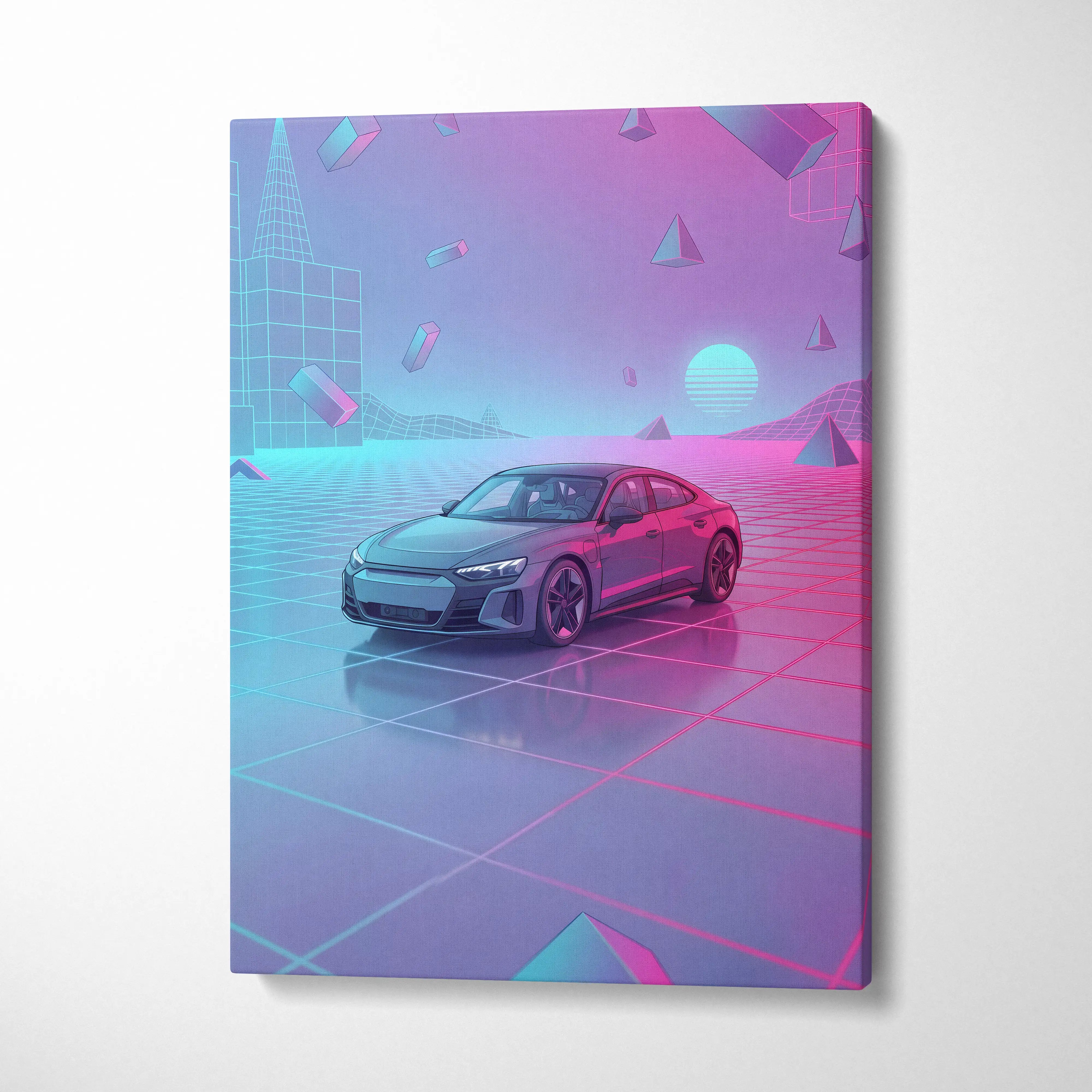 Audi RS E Tron GT Inspired Vaporwave Car Canvas - Vaporwave Car Neon Pink Living Room Retro Futurism Dreamy Mood, Car Wall Art, Canvas Print