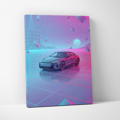 Audi RS E Tron GT Inspired Vaporwave Car Canvas - Vaporwave Car Neon Pink Living Room Retro Futurism Dreamy Mood, Car Wall Art, Canvas Print