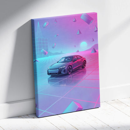 Audi RS E Tron GT Inspired Vaporwave Car Canvas - Vaporwave Car Neon Pink Living Room Retro Futurism Dreamy Mood, Car Wall Art, Canvas Print