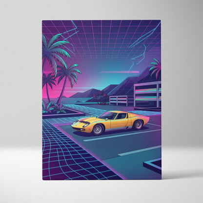 Lamborghini Miura Inspired, Neon Palm Vaporwave Canvas - Neon Palm Vaporwave Wall Art