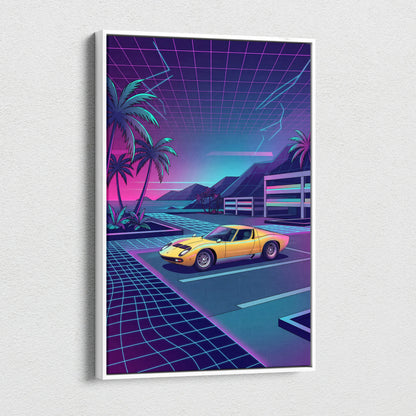 Lamborghini Miura Inspired, Neon Palm Vaporwave Canvas - Neon Palm Vaporwave Wall Art