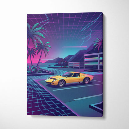 Lamborghini Miura Inspired, Neon Palm Vaporwave Canvas - Neon Palm Vaporwave Wall Art