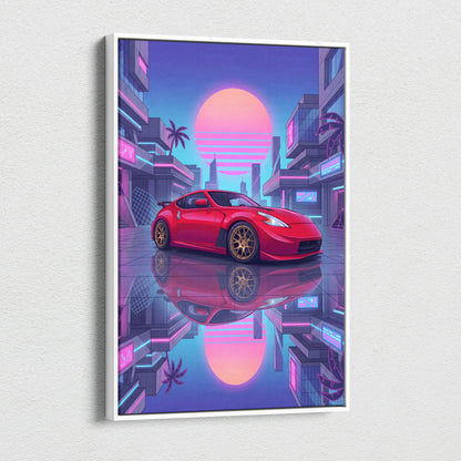 Nissan 370z Neon Sunset City Drive - Vaporwave Car Neon Pink Wall Art Nostalgic Mood Canvas Print
