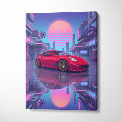 Nissan 370z Neon Sunset City Drive - Vaporwave Car Neon Pink Wall Art Nostalgic Mood Canvas Print