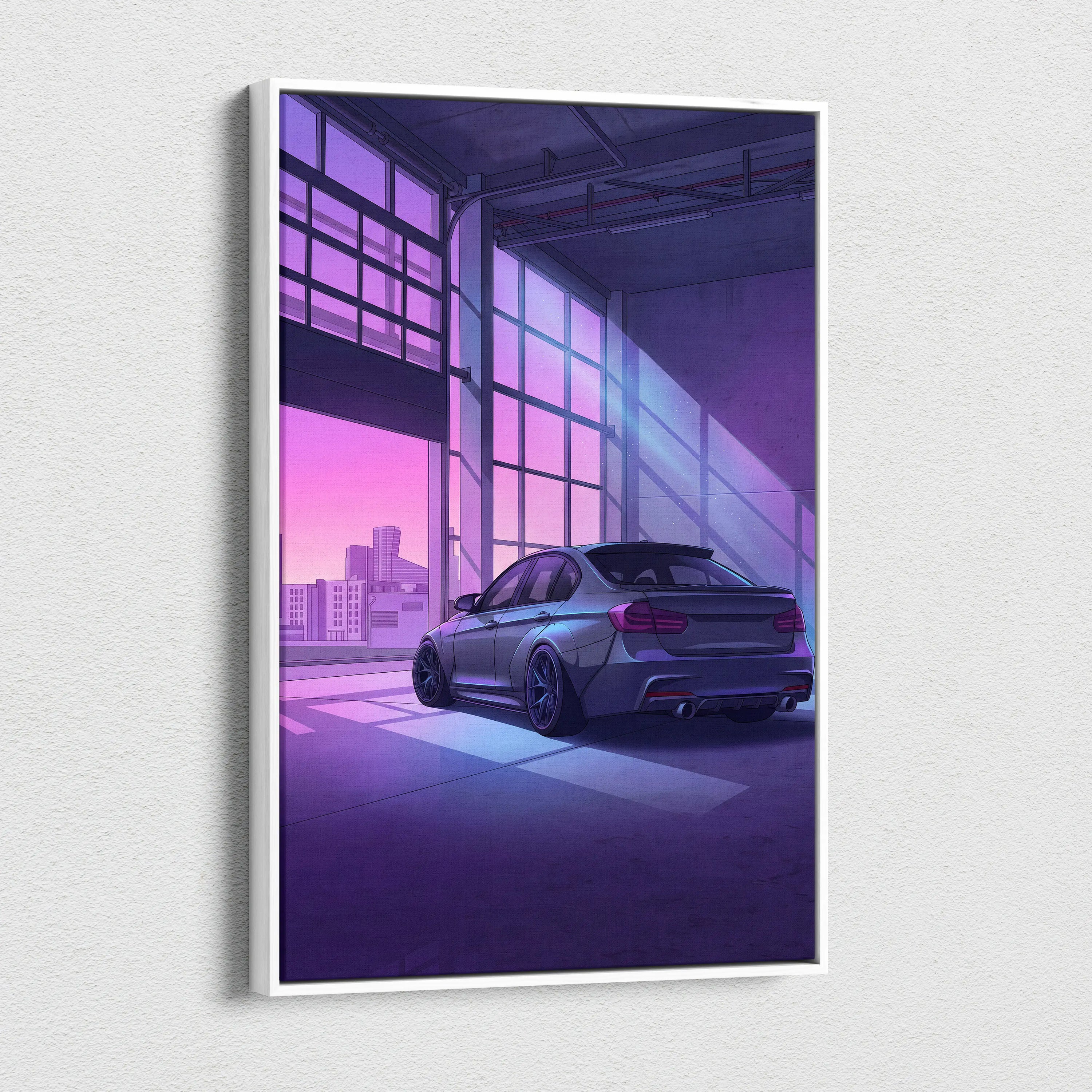BMW M3 Inspired Vaporwave Car Canvas - Car Artwork Purple Neon Living Room Vaporwave Dreamy Nostalgic Mood Retro Modern Wall Art