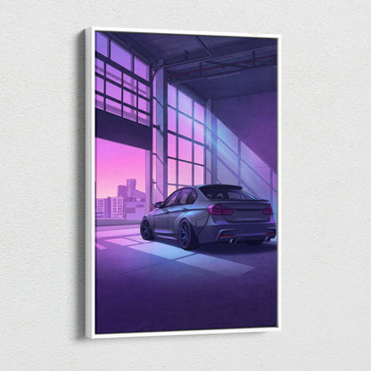 BMW M3 Inspired Vaporwave Car Canvas - Car Artwork Purple Neon Living Room Vaporwave Dreamy Nostalgic Mood Retro Modern Wall Art