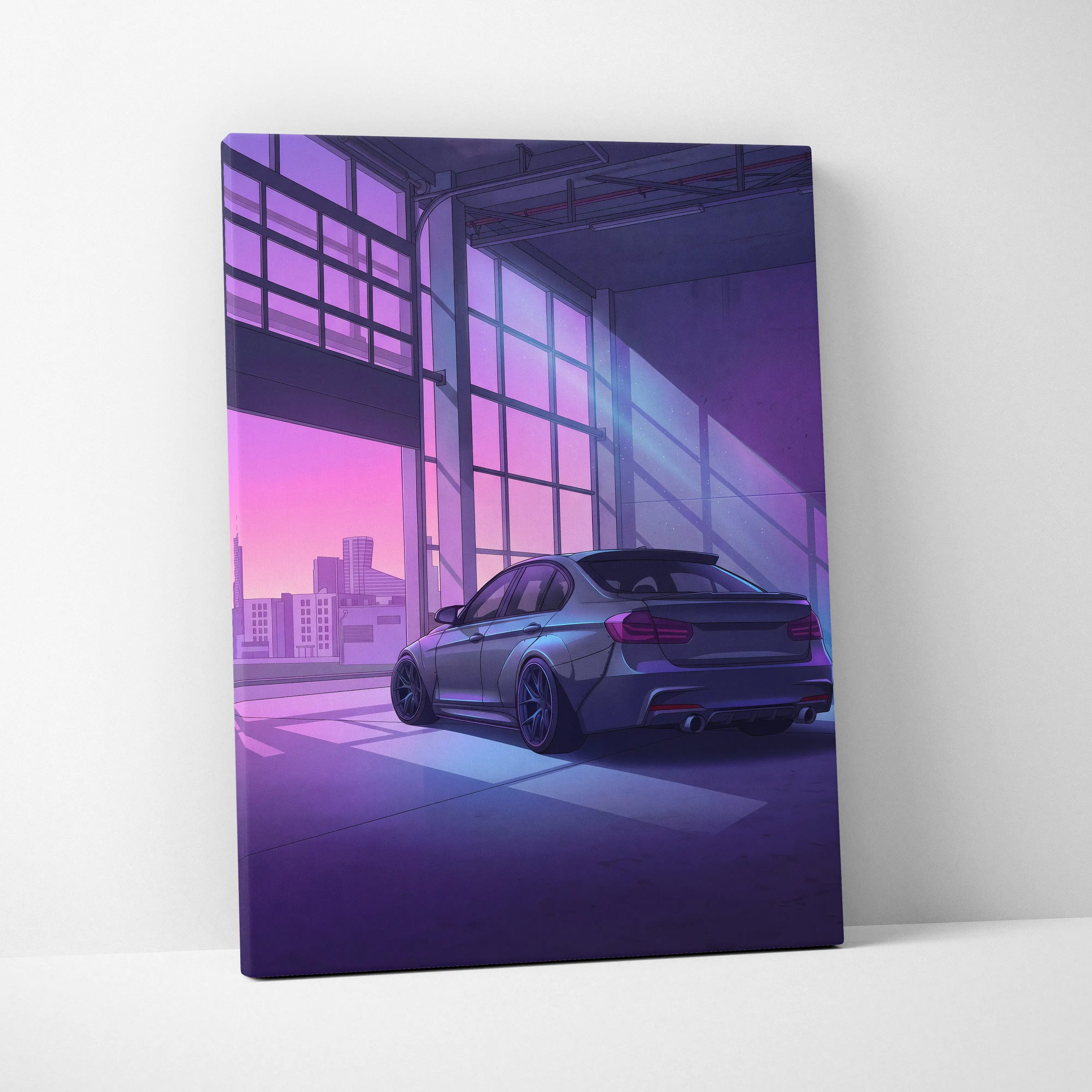 BMW M3 Inspired Vaporwave Car Canvas - Car Artwork Purple Neon Living Room Vaporwave Dreamy Nostalgic Mood Retro Modern Wall Art