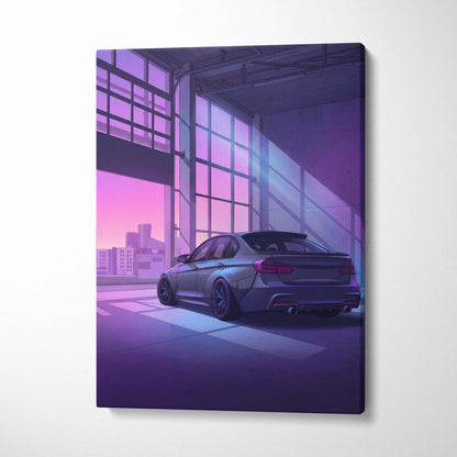 BMW M3 Inspired Vaporwave Car Canvas - Car Artwork Purple Neon Living Room Vaporwave Dreamy Nostalgic Mood Retro Modern Wall Art